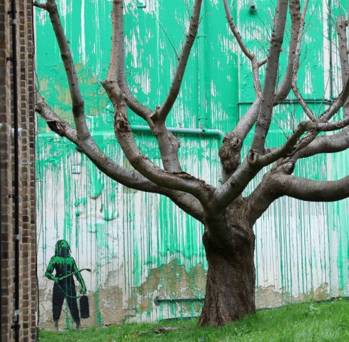 A view shows a detail of a new mural attributed to the British artist Banksy in north London, Britain, March 18, 2024. REUTERS/Toby Melville